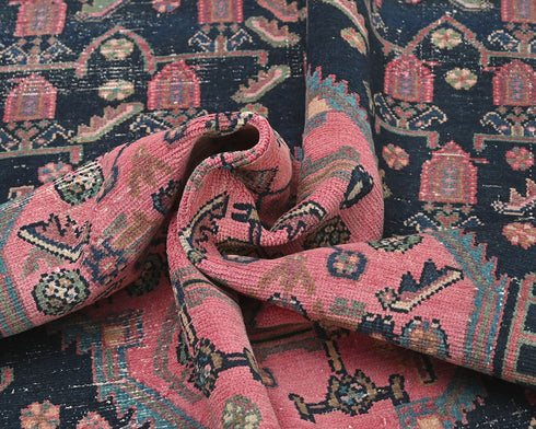 6x12 Vintage Blue Pink Persian Style Hand Knotted Low Pile Wool Runner Rug